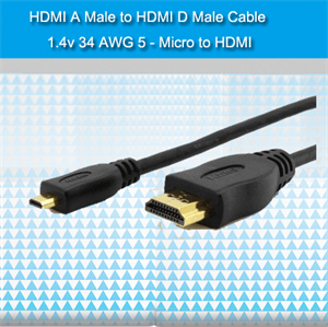 Show details for FirstSing FS33005 HDMI A Male to HDMI D Male Cable 1.4v 34 AWG 5 - Micro to HDMI Picture of FirstSing FS33005 HDMI A Male to HDMI D Male Cable 1.4v 34 AWG 5 - Micro to HDMI