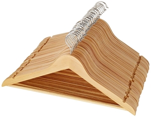 Show details for Solid Wood Suit Hangers with Non Slip Bar and Precisely Cut Notches 360 Degree Swivel Chrome Hook Super Sturdy and Durable Wooden Hangers Picture of Solid Wood Suit Hangers with Non Slip Bar and Precisely Cut Notches 360 Degree Swivel Chrome Hook Super Sturdy and Durable Wooden Hangers