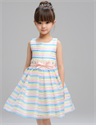 Image de Girls Braces Skirt Stripe Bow Detail Embroidered Sleeveless Formal Party Dress Wedding Bridesmaid