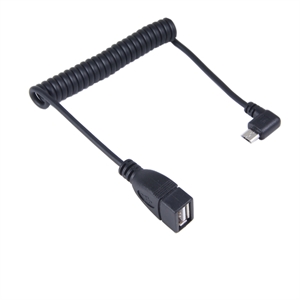 Coiled  Micro USB Male 90° to A Female OTG Cable の詳細を表示 Coiled  Micro USB Male 90° to A Female OTG Cable の画像