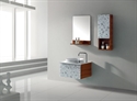 Picture of LANBOR Latest modern wall mounted glass door bathroom cabinet vanity set with sink and mirror storage wooden shelf side cabinet FS068