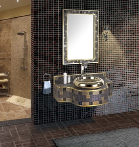 Picture of LANBOR 36" 2012 Innovative Mosaic Wall Mounted Modern Bathroom corner mirror cabinet with Mirror  Linen Cabinet MK001