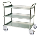 Изображение Three Shelves Stainless Steel Medical Trolley With Crooked Handrail   4 Wheels