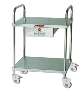 2 Layers 304 Stainless Steel Medical Instrument Trolley With One Drawer