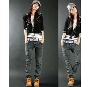 Show details for sports style girl straight jeans WS006 Picture of sports style girl straight jeans WS006