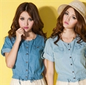 Изображение summer season short sleeve denim capelet with round collar WW002